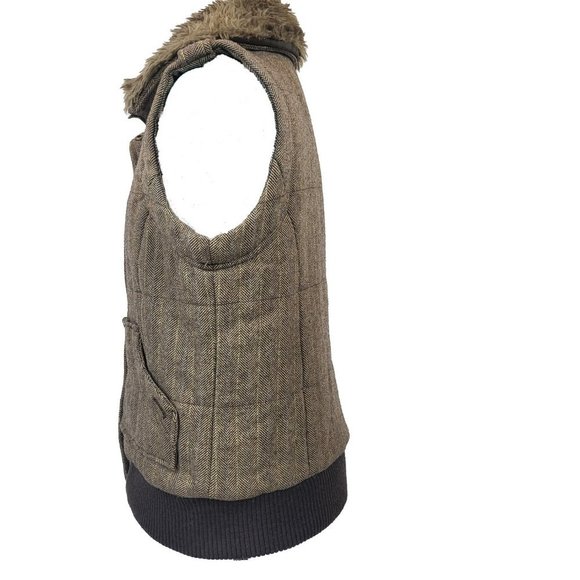 Bailey's Point Tweed Vest Wool Blend with Removable Faux Fur Collar Brown Medium - Picture 2 of 6